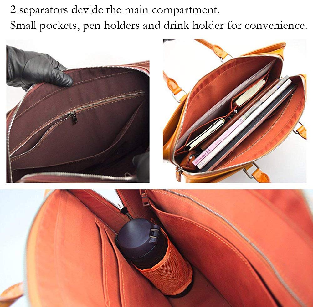 Dom Teporna Italy Full Grain Italian Leather Briefcase for Men Business Bag Designed in Japan