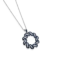 1.52 Cttw Round and Baguette Cut Natural White and Color Enhanced Blue Diamond Circle Swirl Pendants Necklace in Sterling Silver