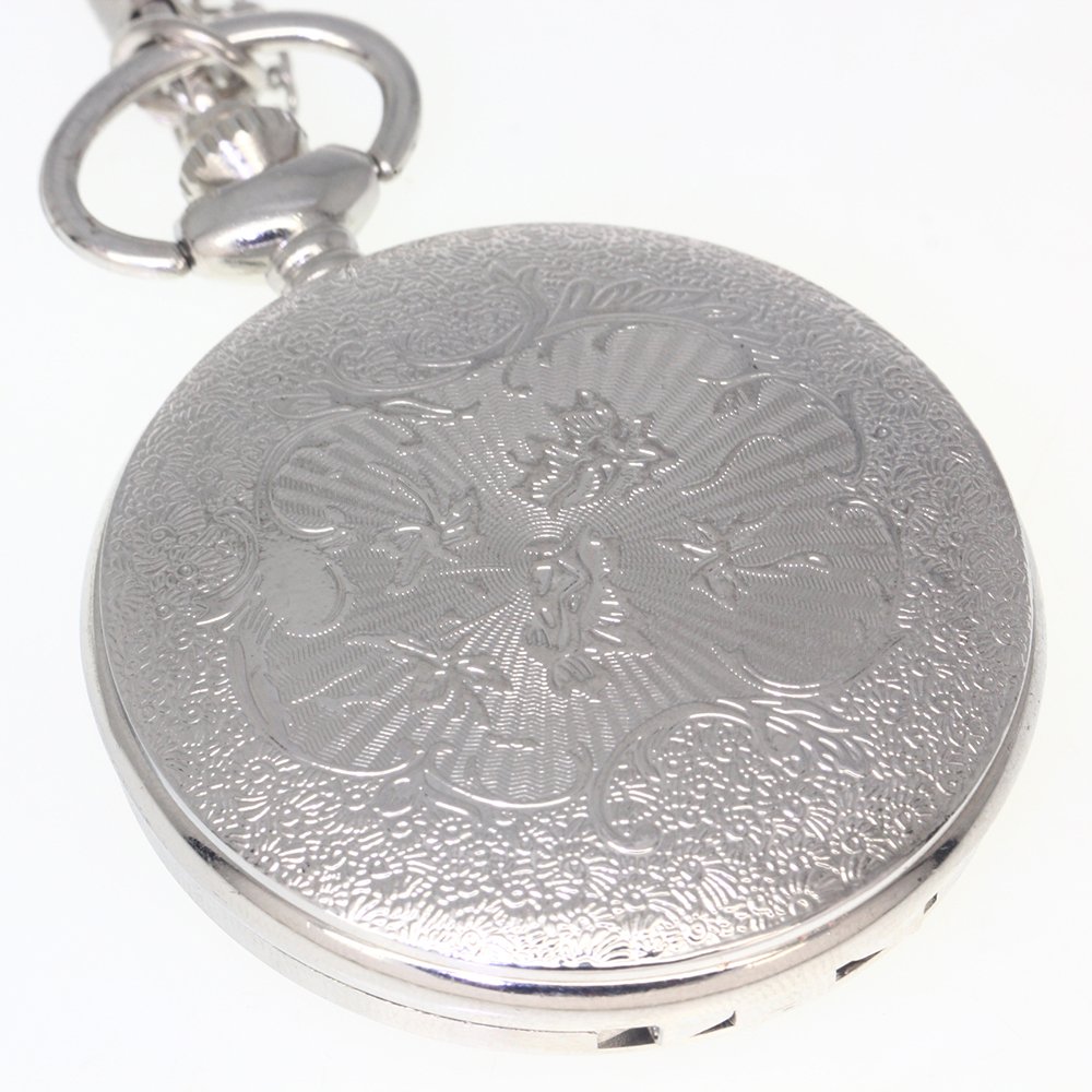 Silver Vintage Antique Case Pocket Watch Fob Watch for Men Women Girls Boys Gifting Occasion with 1 PC Necklace Chain 1 PC Clip Key Rib Chain