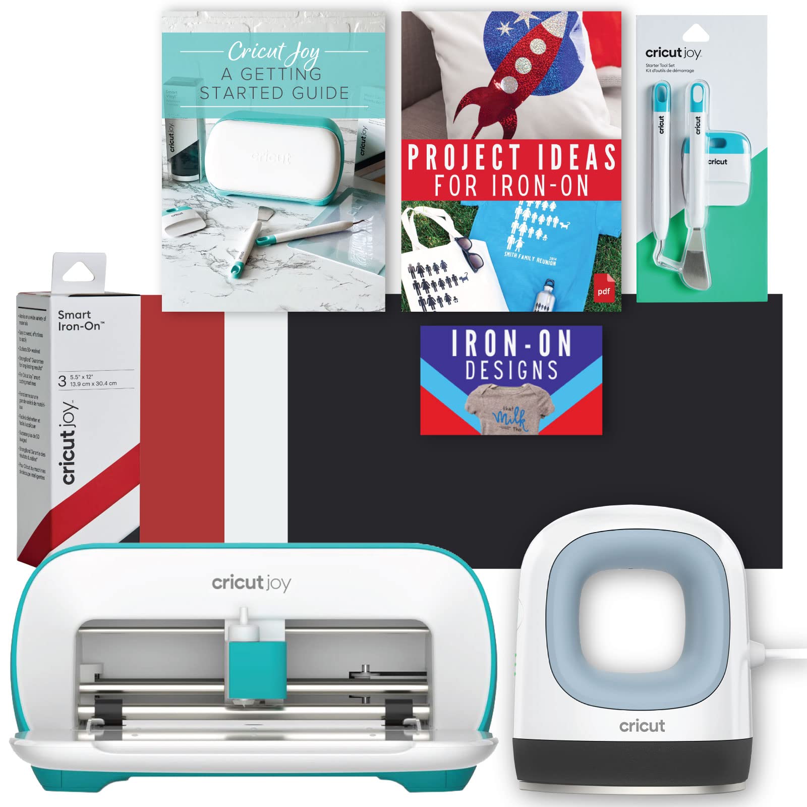 Cricut Joy Machine and Mini Easy Press with Tool Kit and Smart Iron-On Vinyl Sampler Bundle - Cutting Machine and Small Heat Press with HTV Accessories, Portable Die Cutting and Iron Pressing Machines