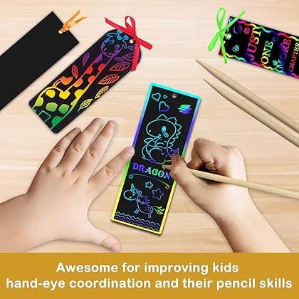 ZMLM Scratch Paper Art Bookmarks Kids: 36 Set 2 Style Magic Rainbow DIY Art Craft Paper Bookmark Gift Tag Party Favor Pack Activity Bulk Making Kit for Boys Girls Birthday Game