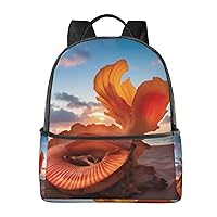 Shell On The Beach Backpack Fashion Printed Backpack Lightweight Canvas Backpack Travel Daypack