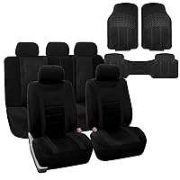FH Group Car Seat Covers Universal Fit Full Set Interior Accessories, Sports Black Seat Covers with Airbag and Split Rear Automotive Combo Vinyl Floor Mats Seat Covers for Cars Vans Trucks and SUV