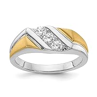 Jewels By Lux Solid 14K Tri Color Gold 3-Stone 3/8 carat Diamond Complete Mens Ring Available in Size 8 to 12 (Band Width: 7.7 to 2.6 mm)