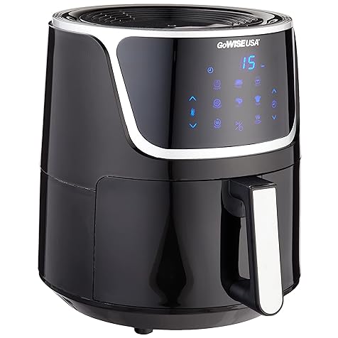 GW22956 7-Quart Electric Air Fryer with Dehydrator & 3 Stackable Racks, Led Digital Touchscreen with 8 Functions + Recipes, 7.0-Qt, Black/Silver