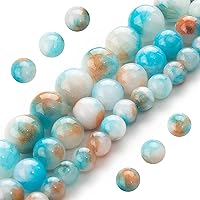 Natural Gemstone Beads for Jewelry Making, 8mm Blue White Brown Jade Polished Beads Round Genuine Real Stone Beads for Bracelet Necklace (8mm, Blue White Brown)