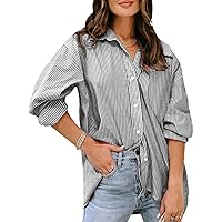 siliteelon Womens Button Down Shirts Cotton Striped Dress Shirt Long Sleeve Collared Office Work Blouses Tops