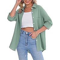 Aottori Muslin Blouse Women's Elegant 100% Cotton Long Blouse Long Sleeve Modern Tops Shirt Loose Long Sleeve Shirt Blouse Shirt Blouse Tunic Tops