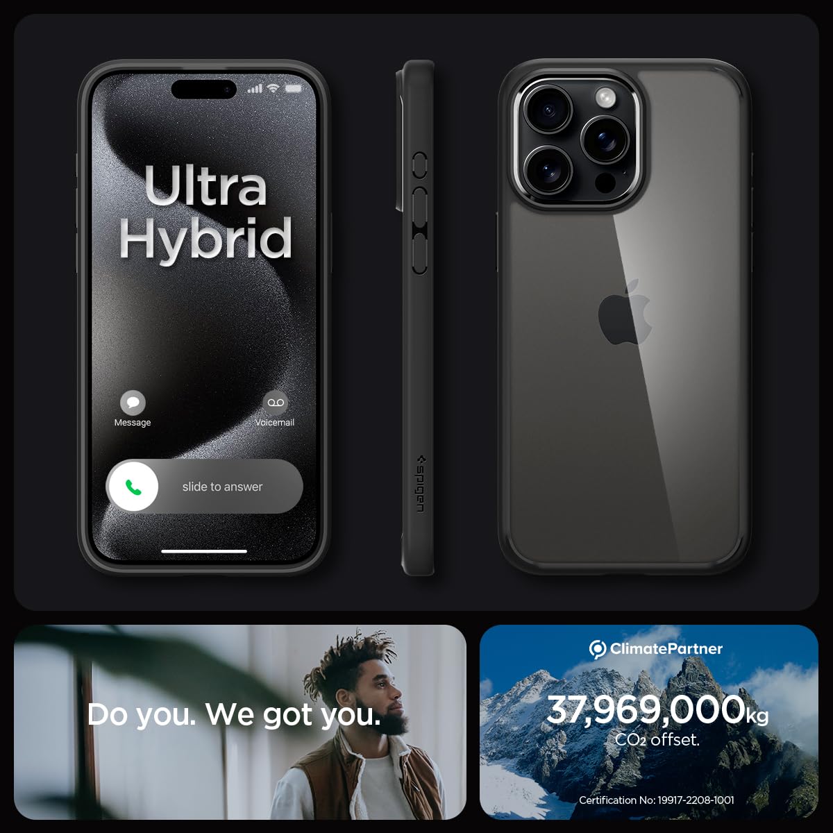 Spigen Ultra Hybrid Designed for iPhone 15 Pro Case (2023), [Anti-Yellowing] [Military-Grade Protection] - Matte Black