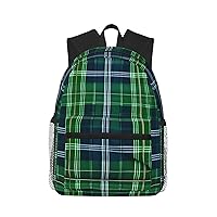 Blue Scottish Tartan Print Backpack For Women Men, Laptop Bookbag,Lightweight Casual Travel Daypack