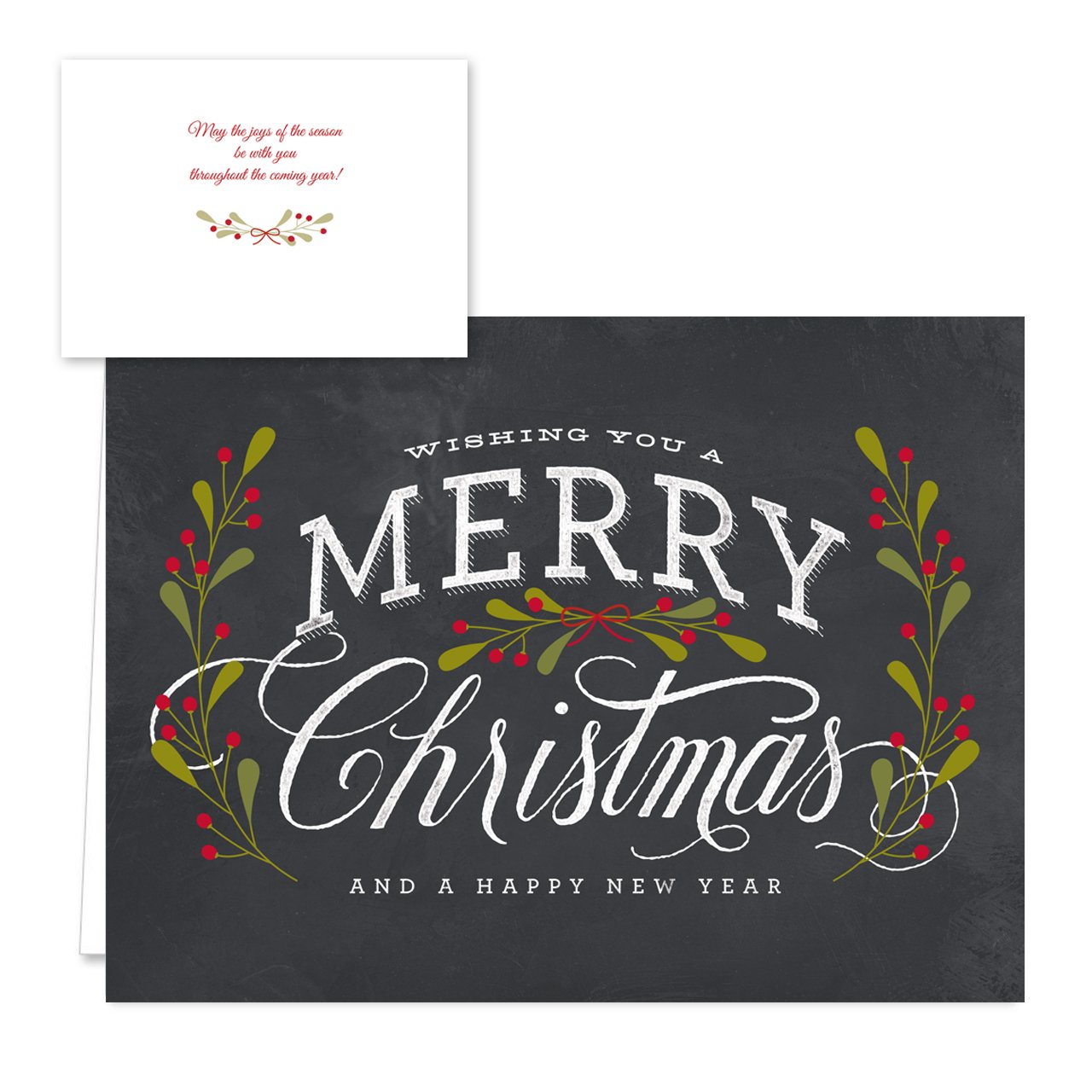 Celebrate the Season Chalkboard Christmas Card Assortment Pack / 25 Greeting Cards Set / 5 Holiday Designs Versed Inside With White Envelopes
