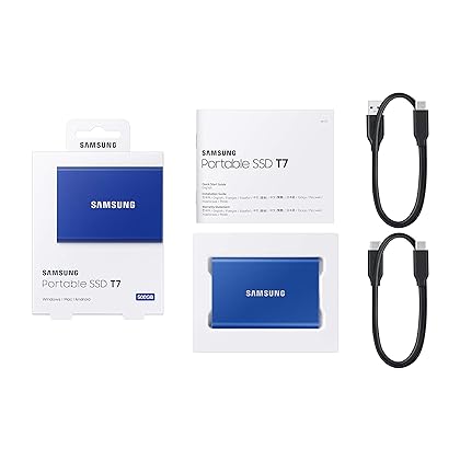 SAMSUNG T7 1TB, Portable SSD, up to 1050MB/s, USB 3.2 Gen2 + 2mo Adobe CC Photography, Gaming, Students & Professionals, External Solid State Drive (MU-PC1T0H/AM), Blue