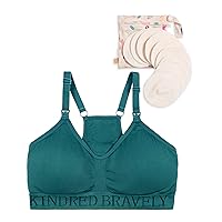 Kindred Bravely Hands Free Busty Pumping Sports Bra (Teal, Medium-Busty) & Organic Washable Breast Pads Bundle