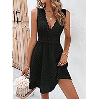 Summer Dresses for Women 2023 Guipure Lace Insert Dress (Color : Black, Size : Large)