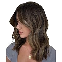 Full Shine Hair Topper Silk Base Crown 5 * 5 Inch Toupee Real Human Hair Color 2 Brown Fading to 2 Brown and 8 Blonde Highlight Top Hair Piece for Women Hair Loss 14 Inch