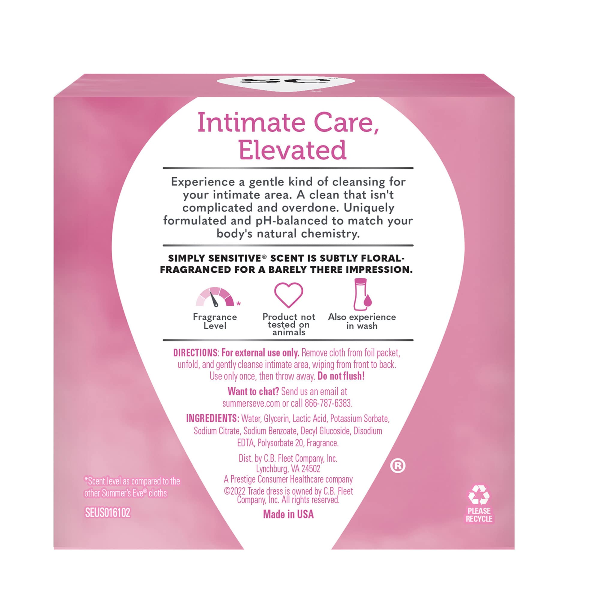 Summer’s Eve Simply Sensitive Daily Gentle Feminine Wipes, pH Balanced, 16 count, 3 Pack