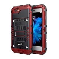 Waterproof Case for iPhone7/8/7 Plus/8 Plus, Outdoor Heavy Duty Full Body Protective Metal Case Cover with Built-in Screen Protector, Waterproof Shockproof Dustproof Case,Red,iPhone6S