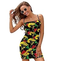 Africa Fist Map Women's Sexy Dress Spaghetti Strap Backless Lace Up Party Sundress Coquette