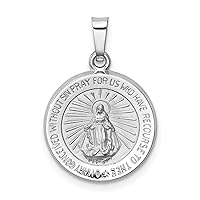 14k White Gold Polished/Satin Miraculous Medal Hollow Pendant - 22.2mm