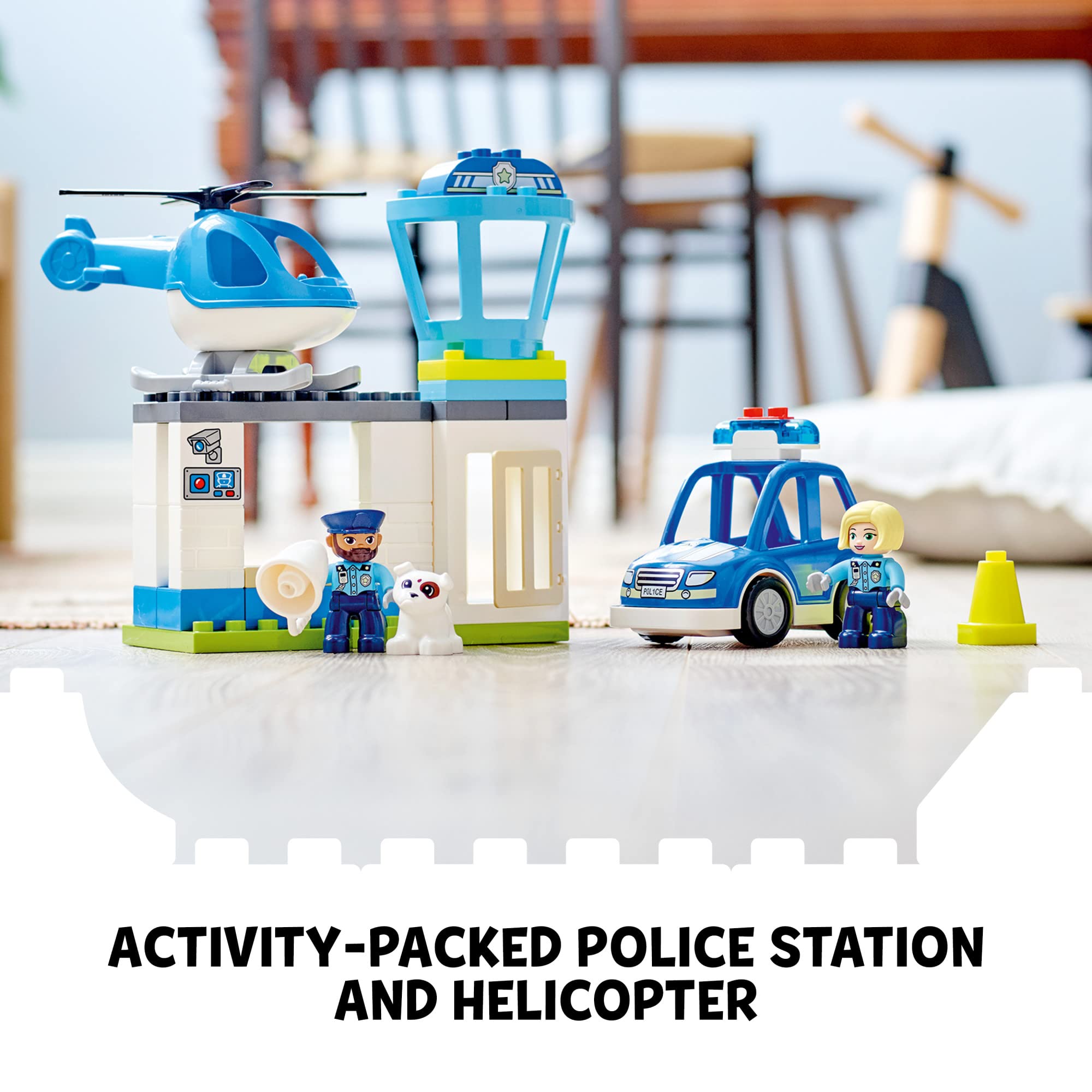 LEGO DUPLO Rescue Police Station 10959 Push & Go Car Toy with Lights and Siren Plus Helicopter, Early Learning Toys for Toddlers, Boys & Girls 2 Plus Years Old