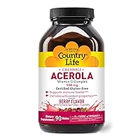 Acerola Vitamin C Complex, 500mg, Chewable Berry Flavored Wafers, Supports Immune Health, 90 Wafers, Certified Gluten Free by GFCO, Certified Vegan by AVA