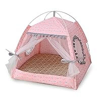 Cat Princess Indoor Tent House Pet Dog Cute Floral Cave Nest Bed Portable Dog Tents (M:38x38x36cm/15x15x14inch, Floral Pink)