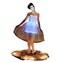 Fiber Optic Strapless Wedding Bridesmaid Lace Dress Glow in The Dark Backless Party Dress Dance Wear,Mobile APP Control