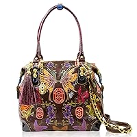 Large Designer Boxy Handpainted Butterflies Chocolate Leather Purse Italian Designer Handbag