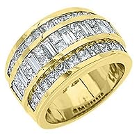 18k Yellow Gold 3.38 Carats Princess & Baguette Diamond Ring Wedding Band