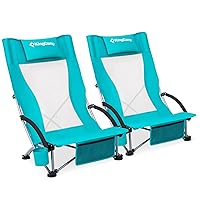 KingCamp Folding Beach Chair 2 Pack High Back Lightweight Portable Backpack Chair with Headrest, Cup Holder for Camping Outdoor Sand Concert Lawn Festival Sports, Cyan