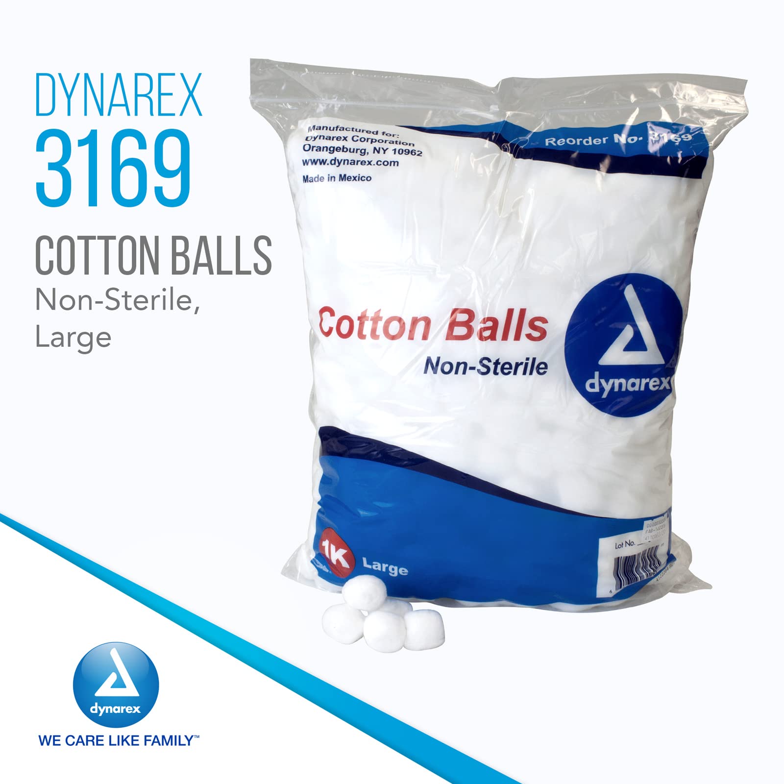 Dynarex Cotton Balls, Non-Sterile and Large, Latex-Free and Absorbent, for Skin Cleansing, Crafts, & as Makeup Remover, Ships as 2 Bags of 1000 Cotton Balls Each, 1 Case of 2000 Dynarex Cotton Balls