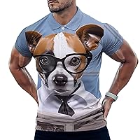 Dog On Toilet Reading Newspaper Mens Polo Shirts Casual Short Sleeve T Shirt Regular Fit Golf Shirts Funny Printed