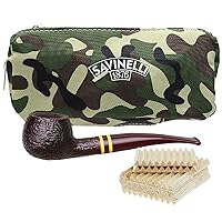 Regimental Savinelli Tobacco Pipe Bundle - Camouflage Pipe Pouch with/Rubber Lining + 100 Balsa Filters - Italian Handmade Tobacco Pipe Rusticated 315 KS, Briar Pipe Set Camo Tobacco Pouch + Filters