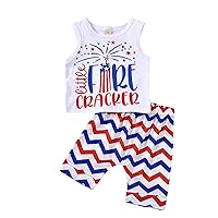 Baby Boy Twins Clothes Toddler Kids Boys Girls 4 of July Short Sleeve Independence Day Letter (White, 6-12 Months)