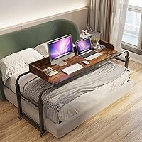 Mobile Overbed Table with Wheels, Medical Bedside Table Adjustable, Standing Over Bed Table King Size, Bedside Home Over The Bed Desk (Color : Natural, Size : 55.1”x18.1”/140x46cm)