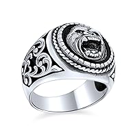 Bling Jewelry Personalize Statement Vintage Style Jungle Animal King Kong Ape Ring Circle Signet Angry Fierce Gorilla Face Ring For Men Solid Oxidized .925 Sterling Silver Handmade In Turkey