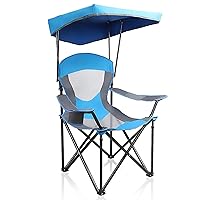 Heavy Duty Canopy Lounge Chair Sunshade Hiking Travel Chair with Cup Holder Enamel Blue