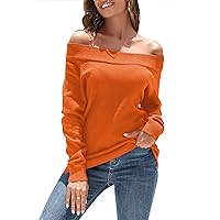 Women's 2023 Fall Winter Off The Shoulder Sweaters Oversized Pullover Knit Jumpers Tunic Tops
