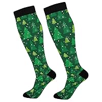 Socks For Women Compression Wide Calf for Teens Vector Christmas Tree Seamless Pattern