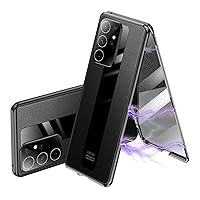 ZIFENGX- Case for Samsung Galaxy S23/S23 Plus/S23 Ultra, Magnetic Adsorption Metal Frame Front HD 10H Tempered Glass (S23 Ultra,Black)