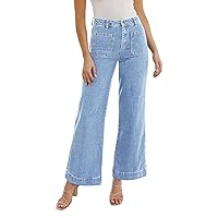 Fisoew Women's Cropped Capris Jeans High Waisted Baggy Denim Pants with Front Pockets