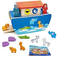 DOLLERGO Noahs Ark Toys for Toddlers Baptism Gifts for Boys Girls Christian Bible Toys Kids Wooden Montessori Toys for 2 3 4 Year Old Noah's Ark Learning Toys with Story Book