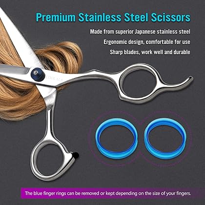 COOLALA Stainless Steel Hair Cutting Scissors 6.5 Inch Hairdressing Razor Shears Professional Salon Barber Haircut Scissors, One Comb Included, Home Use for Man Woman Adults Kids Babies