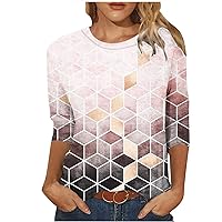 Tops for Women 2024,Casual Butterfly Printed T-Shirt Mid-Length 3/4 Sleeves Blouse Round Neck Casual Dressy Blouses