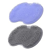 2Pcs Silicone Shower Foot Scrubber Mat Back Washer Exfoliating Bath Wash Pad Wall Mounted Non-Slip Suction Cups for Use in Cleaner Men and Women Blue+Grey