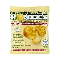 Honees Honey Lemon Cough Drops - 20-Piece, Single Pack Honey-Filled Lozenges | Temporary Relief from Cough | Soothes Sore Throat | All Natural