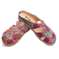 Women's Handmade Embroidery Fabric Espadrilles Slippers Mules & Clogs Shoe Red