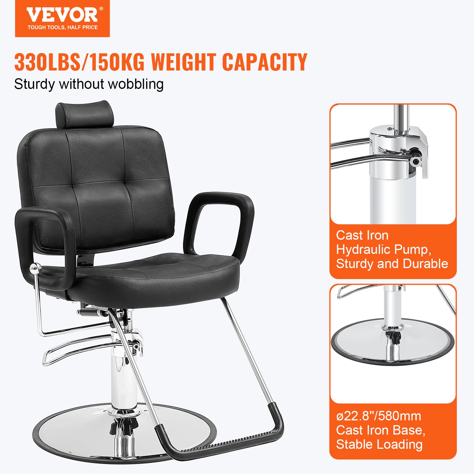 VEVOR Hydraulic Barber Hair Stylist, 360 Degrees Swivel 90°-125° Reclining Salon Chair for Beauty Spa Shampoo, Max Load Weight 330 lbs, Black