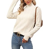 Womens Cable Knit Turtleneck Sweater Oversized Long Sleeve Ribbed Pullover Loose Pullover Tops