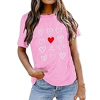 Womens Long Sleeve Tops Dressy Casual Fitted Women Blouse T Shirt Valentine Day Cute Cartoon Love Print Crewne
